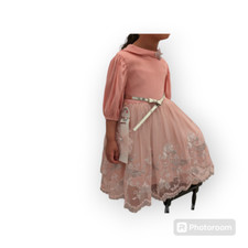 Girls Pageant Lace Embroidery Tutu Dress with Belt, Size 3-4Y