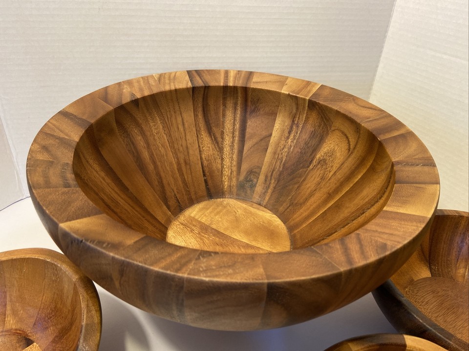 Nambe "Yaro" Large Salad Serving Bowl + 4 Individual Bowls Made of