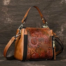Retro Women Genuine Cow Leather Shoulder Bag Embossed Handbag Purse Satchel HOT