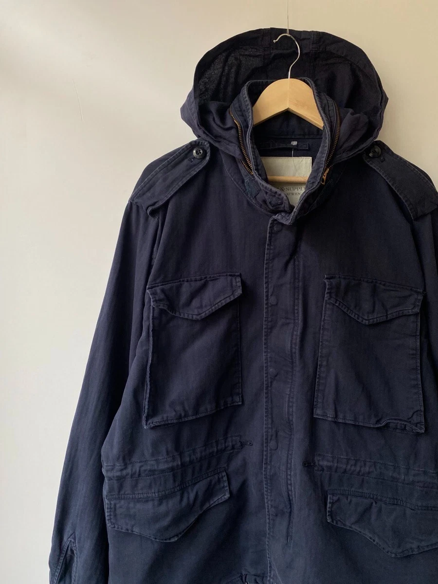 Vintage Denim Supply Ralph Lauren Army Military Parka Jacket size XL color blue