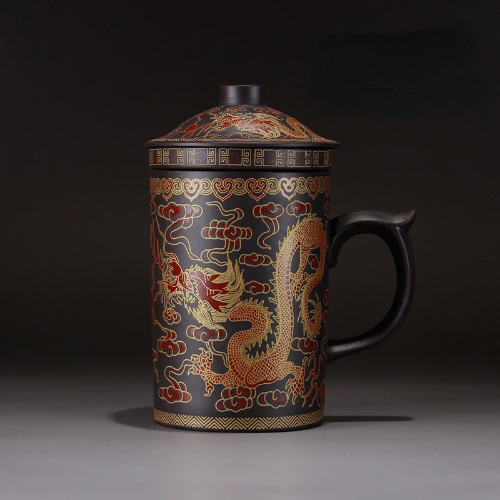 Yixing Dragon Phenix Purple Clay Tea Mug Handmade Ceramic Teacup Water Cup - Picture 1 of 14