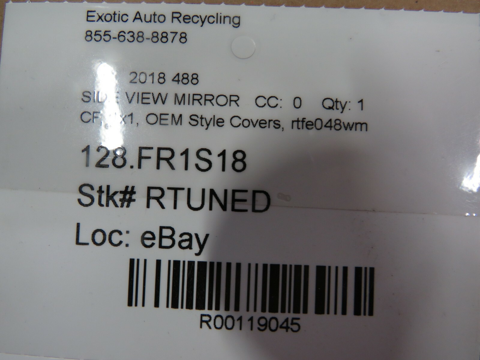 Ferrari 488, Carbon Fiber Side View Mirror, 1x1, New Reproduced