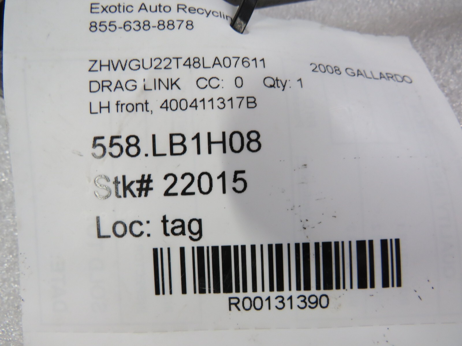 Lamborghini Gallardo, Coupe, Spyder, LH, Front Drag Link, Used, P/N 400411317B