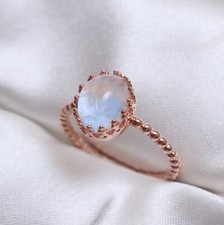 Natural Rainbow Moonstone Crown Statement Ring 925 Sterling Silver Wedding Ring