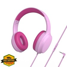 Kids Wired Headphones Pink Over Ear Mic Volume Limit 3.5mm