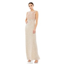 Mac Duggal 93603 Nude Sequined High Neck Sleeveless Column Gown 16