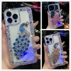 Lady 3D Glitter Bling Rhinestone Peacock Soft Back Phone Case For iPhone/Samsung