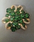 Vintage Eisenberg Gold Tone, Green & Clear Glass Brooch. 2 1/4"