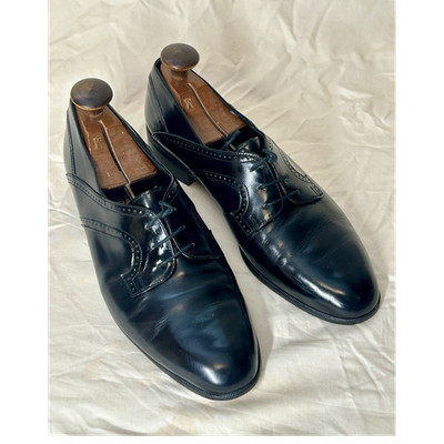 Mario Bruni Black Leather Derby Brogue Almond Toe Dress Shoe 10