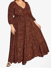 City Chic Long Maxi Desire Print Dress Long Sleeves Size L/20 Flowy NWT EMPIRE