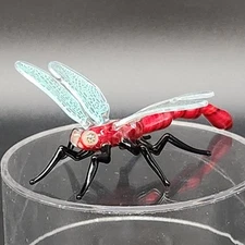 Hand Crafted Glass Dragonfly Red Body Iridescent Wings Millefiori Eyes Lampwork