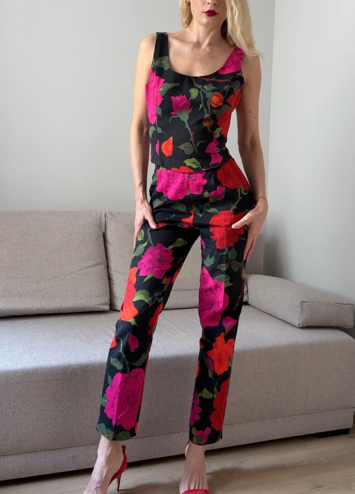 Conjunto Pantalones Top Vintage Moschino Baratos y Chic Floral Dos Piezas Años 90 IT42 e IT44 Foto 2 de 4