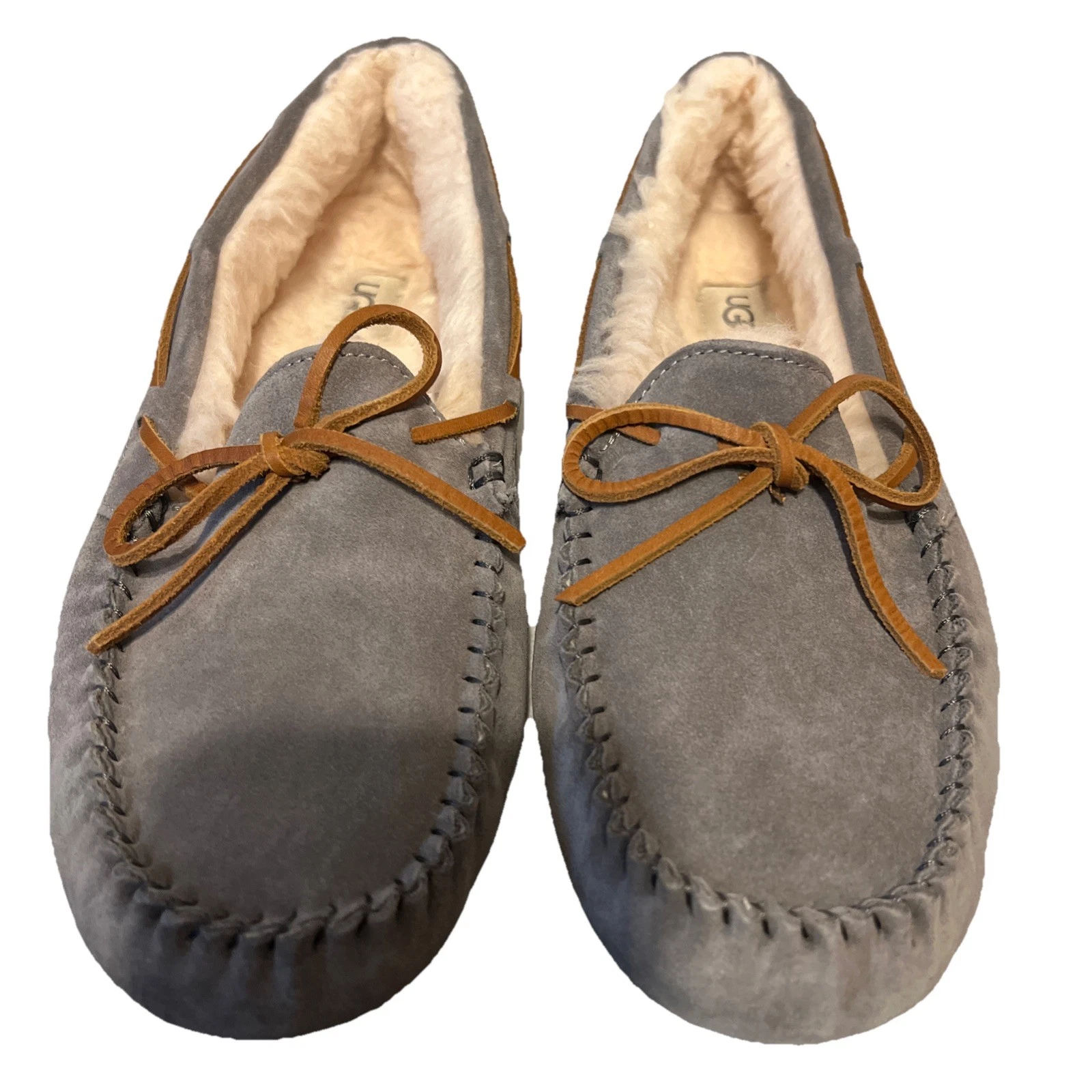 NUOVO UGG DAKOTA PANTOFOLE MOCASSINO DONNA US 11 PELTRO GRIGIO CAMOSCIO LANA EUR 42