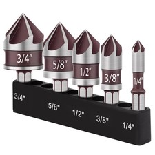 5-Size 82° Chamfer Cutter Set, M35 Cobalt HSS Bits for Wood/Metal 1/4"-3/4"
