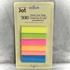 Jot Sticky Note Flags 2.8"x0.8" 300 Count Neon 6 Pads