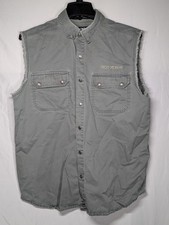 Harley Davidson Men's Denim Military Green Vest Jacket L Alligator Embroidered