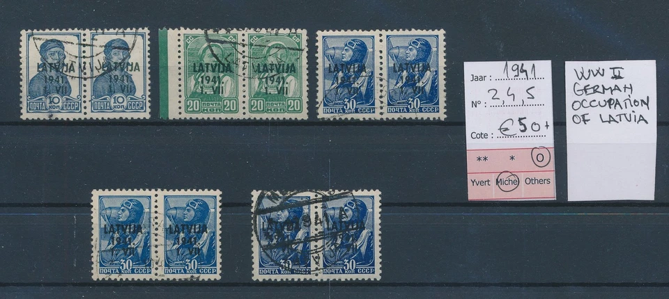 BV71267 Letonia 1941 sobreimpresión ocupación alemana pares usado cv 50 EUR - Imagen 1 de 1