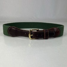 J. Bailey Green Web  Brown Leather Belt - USA - Size 20