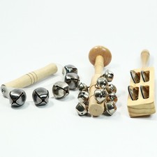 Vintage Wooden Sleigh Jingle Bells Musical Shaker Percussion Set Collectable
