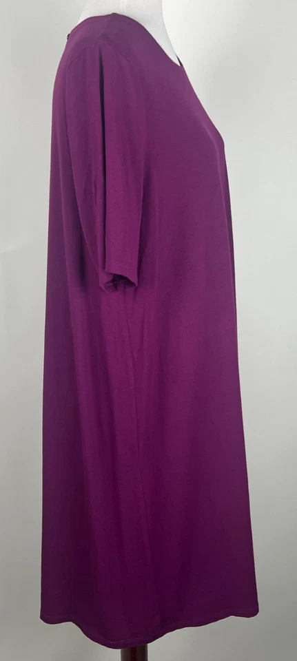 Vestido EILEEN FISHER S/S Jersey Elástico Tejido Cuello Redondo (Hasta la Rodilla) - L, Ciruela Foto 3 de 4