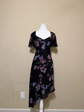 Connected Apparel Floral Asymmetrical Midi Dress Fairy Cottagecore Whimsy Goth