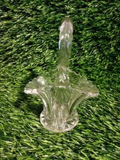 Vintage Duncan Miller Bride's Basket Clear Glass Rope Handle Vase 1940's