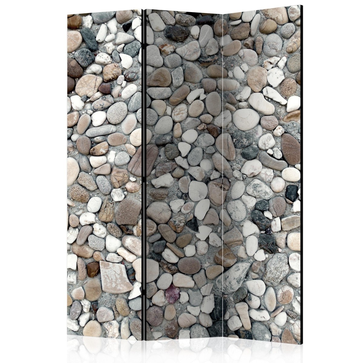 Paravent 3 volets Beach Pebbles 135x172 cm en bois et toile intissée