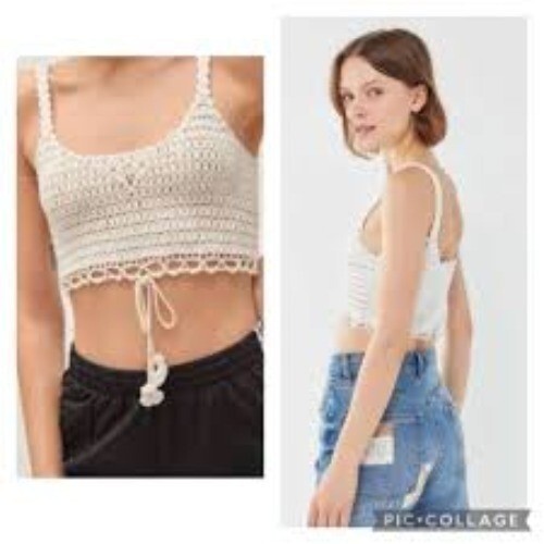 Urban Outfitters Out From Under Boho Crochet Crop Top Cream Womens M Festival