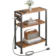 End Table with Charging Station, 3-Tier Nightstand USB Side Table for Small