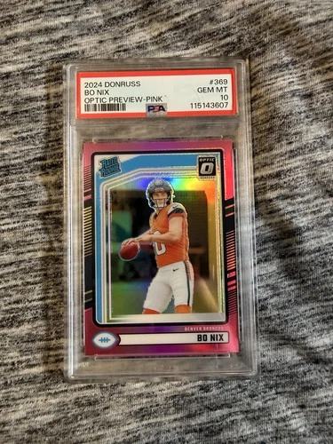 2024 Panini Donruss - Rated Rookie Bo Nix #369 Optic Preview Pink Prizm (RC)