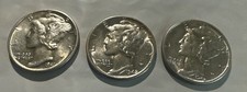 (3) 1-41-D ,44,42-P Mint Mercury dimes AU + Nice Bands Near Full On Center One.