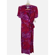 Adrianna Papell 100 Silk Botanical Faux Wrap Maxi Dress Size 6 NEW