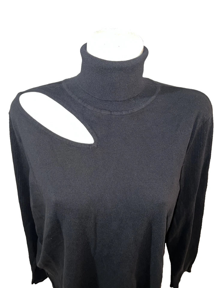 Suéter feminino ASOS Design tamanho 24 preto malha com nervuras gola alta pulôver LS - Imagem 2 de 4