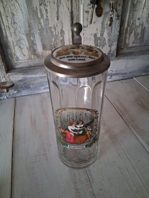 Alter Bierkrug mit Zinndeckel Glaskrug Bierglas Ott Brauerei