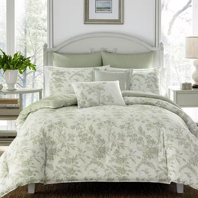 Natalie 7-Piece Green Floral Cotton Full/Queen Comforter Set