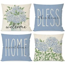 Blue Hydrangea Throw Pillow Covers 18x18 Inch 18" x 18" Pack of 4 Light Blue