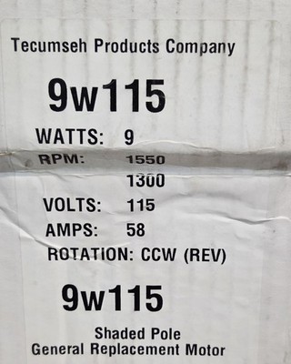 tecumseh products 9w115 shaded pole motor