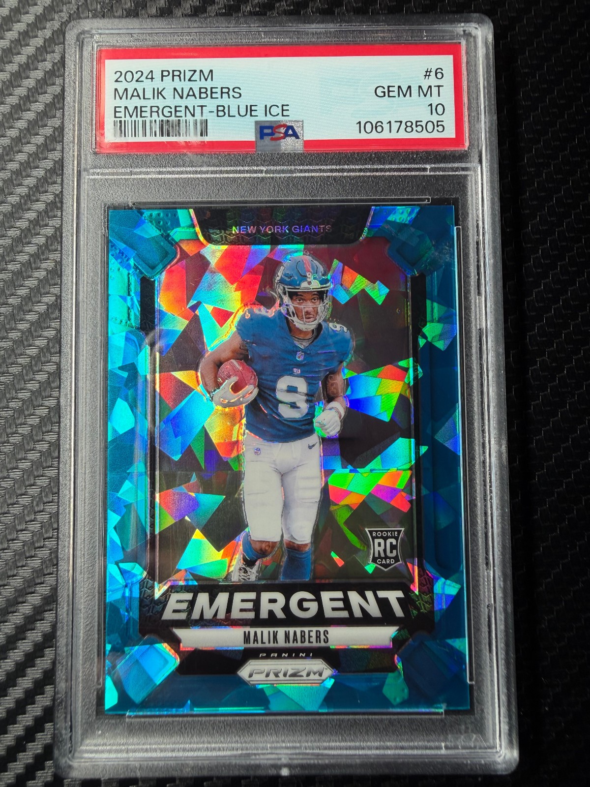 Malik Nabers Panini Prizm Emergent #6 Blue Ice