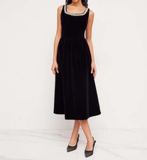  Black Velvet Sleeveless Midi Dress with Beaded Scoop New Neckline, A-LineXL NWT