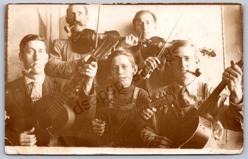 K22/ Interesting RPPC Postcard c1910 Bluegrass Band Fiddle Guitar ...