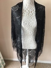 Ladies large fine black crochet shawl, wrap
