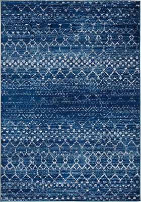 6x9 Tulum Area Rug - Blue Ivory Moroccan Boho, Easy Clean, Non-Shedding