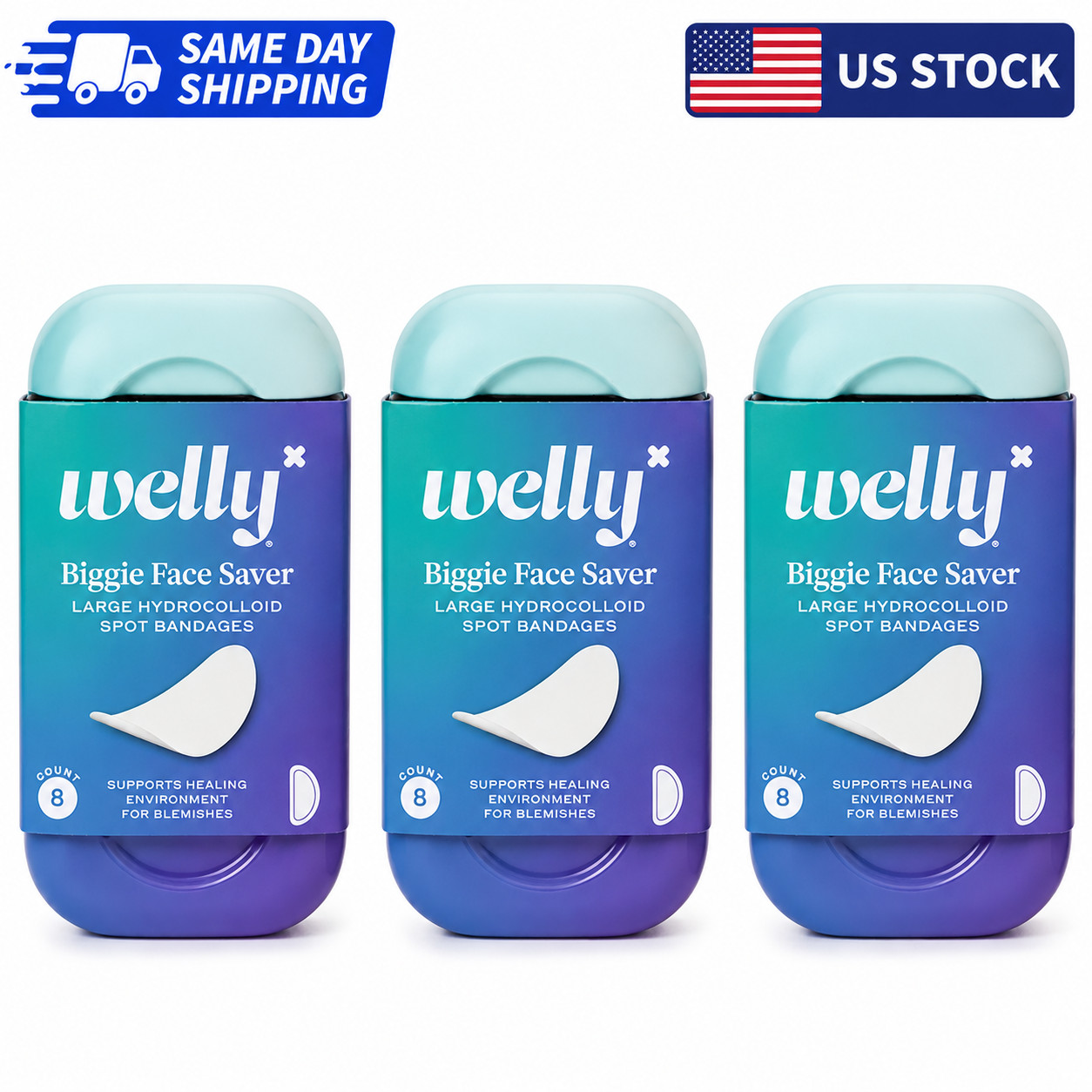 Welly Biggie Face Saver Hydrocolloid Acne Blemish Patches Bandages 3 Pack