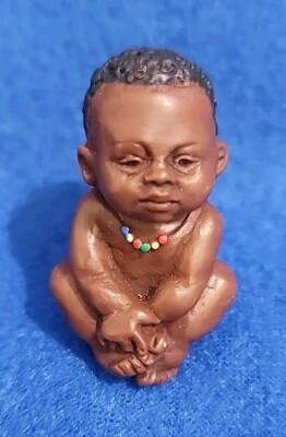 Vtg Gala Star African Baby Figurine  Polystone Figure Hand painted, 1-7/8''