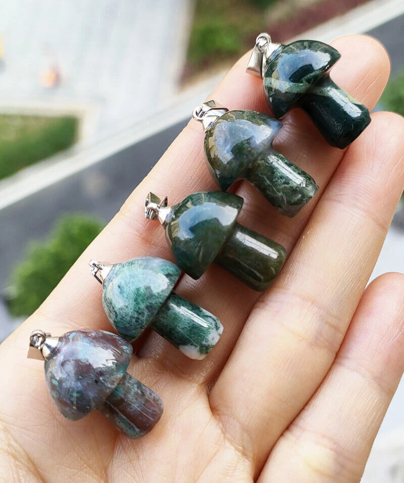 5pcs Indian Agate Gems stone Mushroom Pendants Prism Magic Wand Energy  Amulet