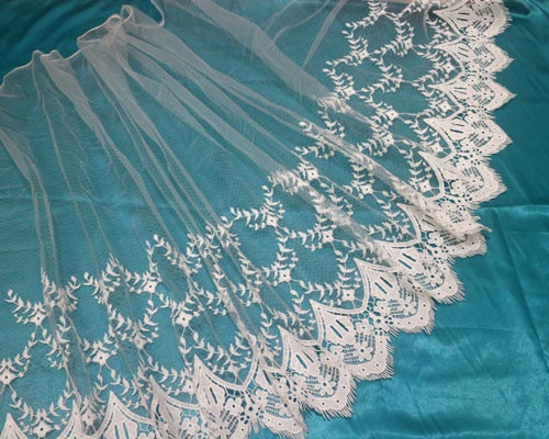 OFF WHITE 1 Yard Wide Off White Embroidery Tulle Lace Fabric Trim Bridal Dress Width 46 CM