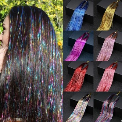 Hair Tinsel Kit Strands with Tools Extension Women Girls Braiding Sparkle Shiny