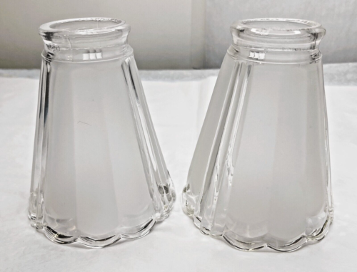 2 mattierte gerippte und klare Glas Lampenschirme UG10582304744 5" hoch Art Deco Stil
