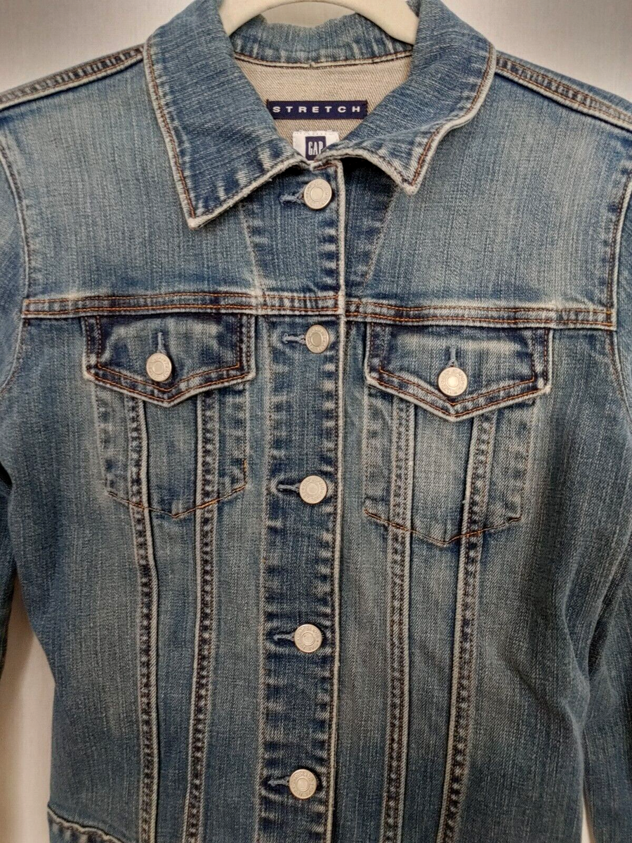 ハッピー Gap Women's Stretch Denim Jacket Med Wash Blue Size Small #16365