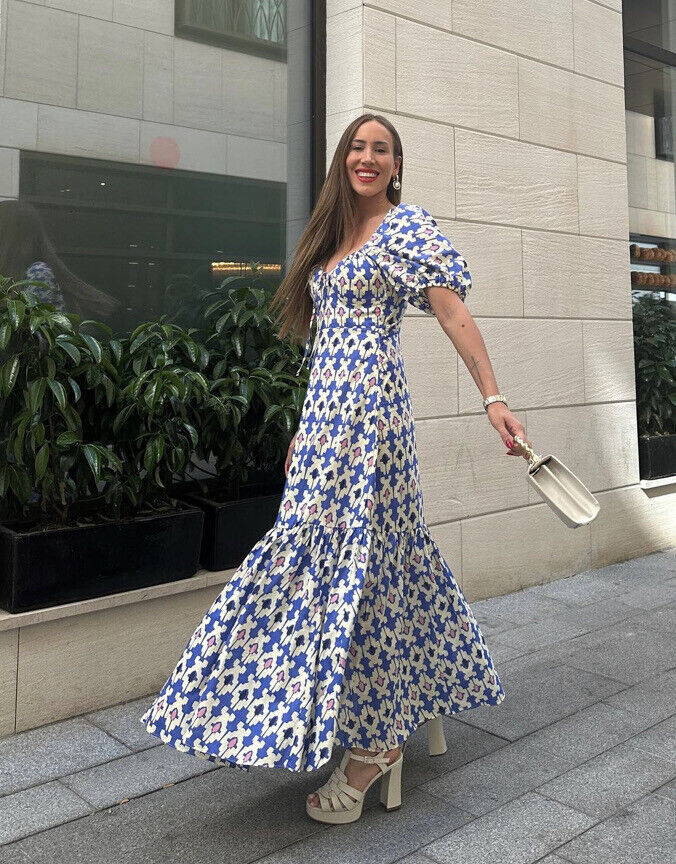 Zara Printed Midi Dress Blue White Size XS S M L XL 3139/725